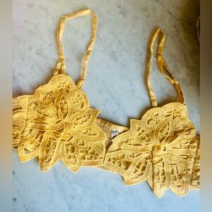 Intimately Free People Battenburg Lace Crochet Creamsicle gold Linen Bralette L